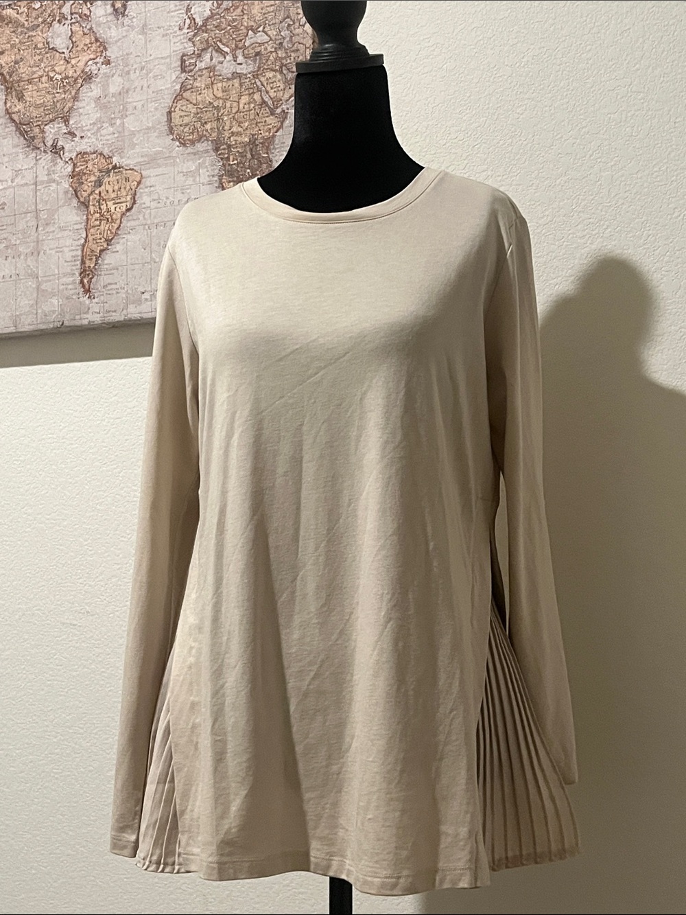 LOGO by Lori Goldstein Cream Long-Sleeve Top with Pleated Sides